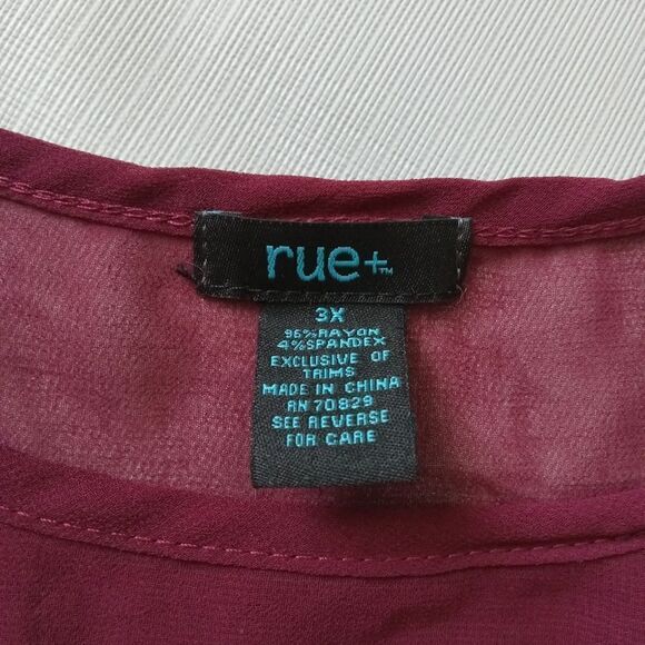 Rue21 Plus Size Maroon Red Sheer Mesh Yoke Roll Tab Sleeves Casual Shirt 3X - Picture 3 of 12